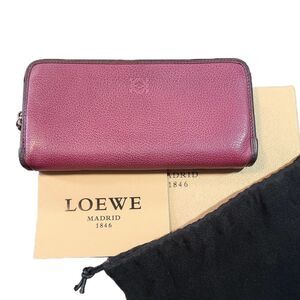 Loewe (Authentic) Plum Pink Leather Zippy Continental Wallet w/ Box & Dust Cover